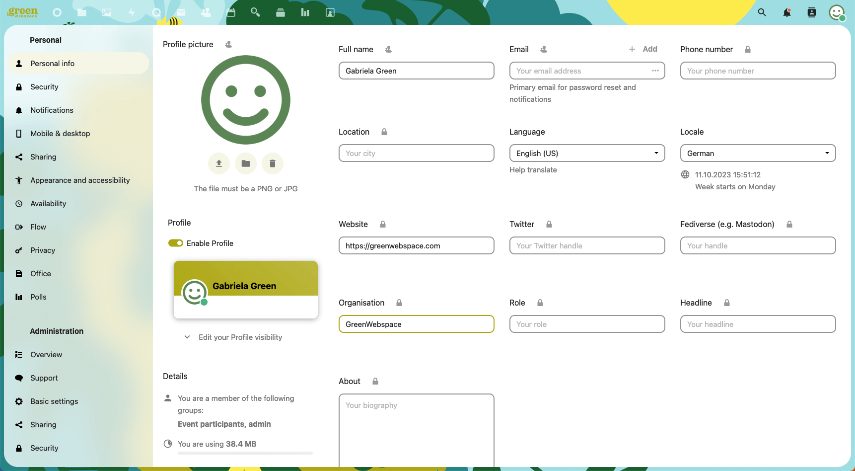 User Account Profile